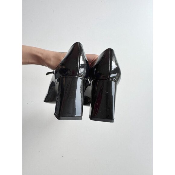 ZARA Black Faux Patent Leather Square Toe Block Heel Mary Jane Pumps, Size 37 - Picture 8 of 12